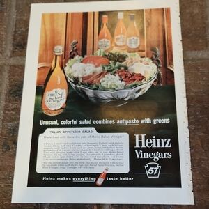 Vintage Heinz Vinegars Advertising Art From 1963 Gourmet Magazine MCM food Art